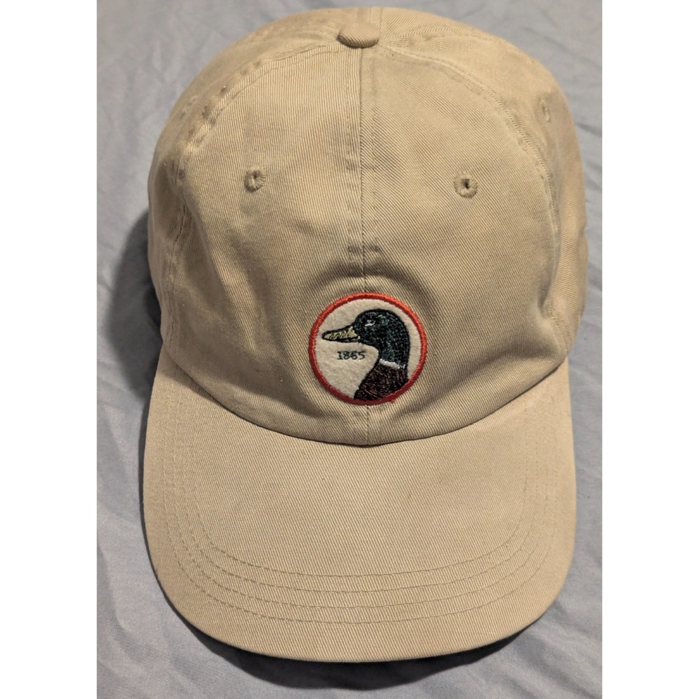 Duck Head Logo Hat Cap Vintage Tan OSFA Strap Back Wool Rare